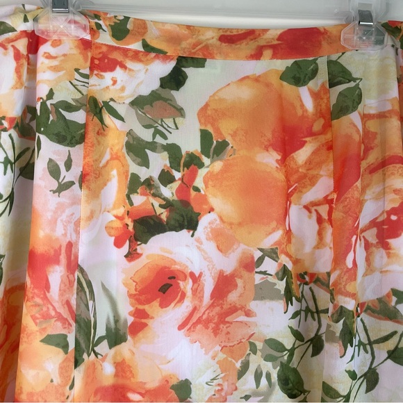 Cato High Low Orange and White Floral Flowy Midi to Long Skirt Women Size 12 - Picture 3 of 7